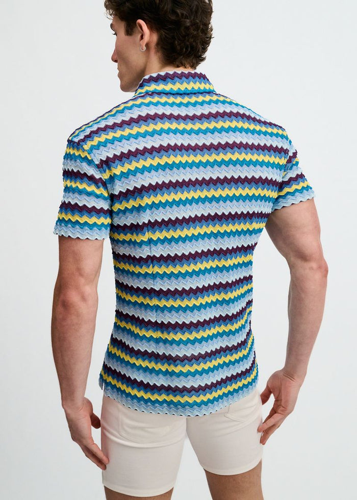 Mirage/Gold Open Knit Stretch Chevron Short Sleeve Shirt St-24078