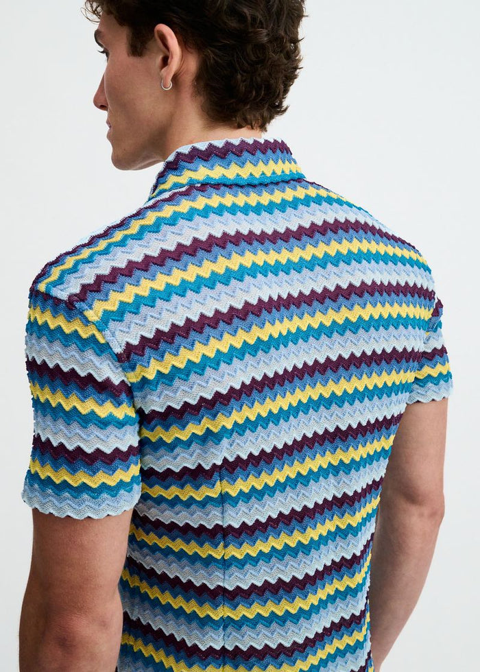 Mirage/Gold Open Knit Stretch Chevron Short Sleeve Shirt St-24078