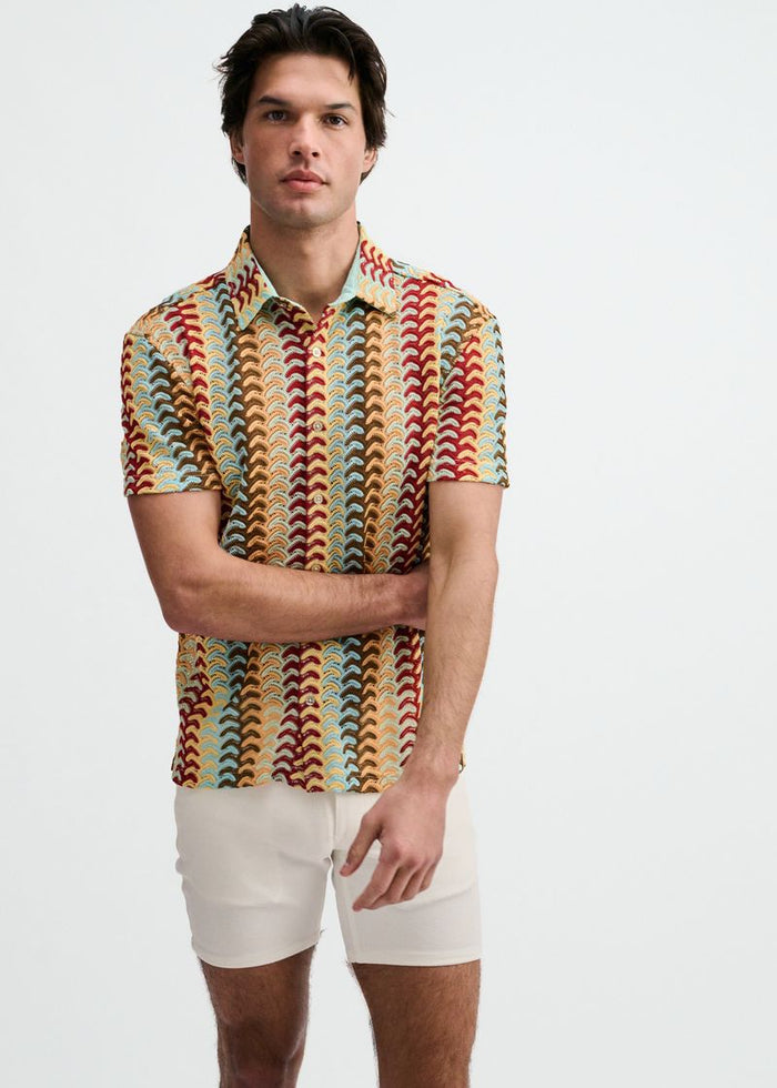Mirage/Yolk Vertical Arrow Stripe Open Knit Short Sleeve Shirt St-24072