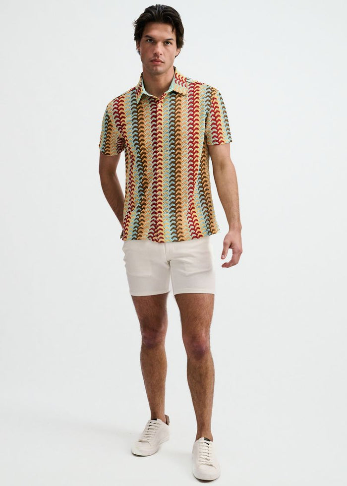Mirage/Yolk Vertical Arrow Stripe Open Knit Short Sleeve Shirt St-24072