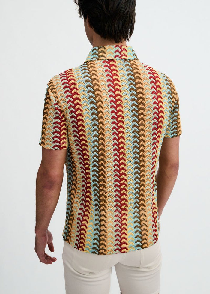 Mirage/Yolk Vertical Arrow Stripe Open Knit Short Sleeve Shirt St-24072