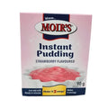 Moir's Instant Pudding Strawberry 90g box with fresh milk preparation instructions