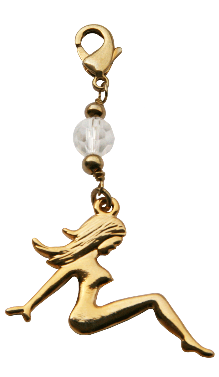 gold silhouette charm with clear faceted bead and lobster clasp