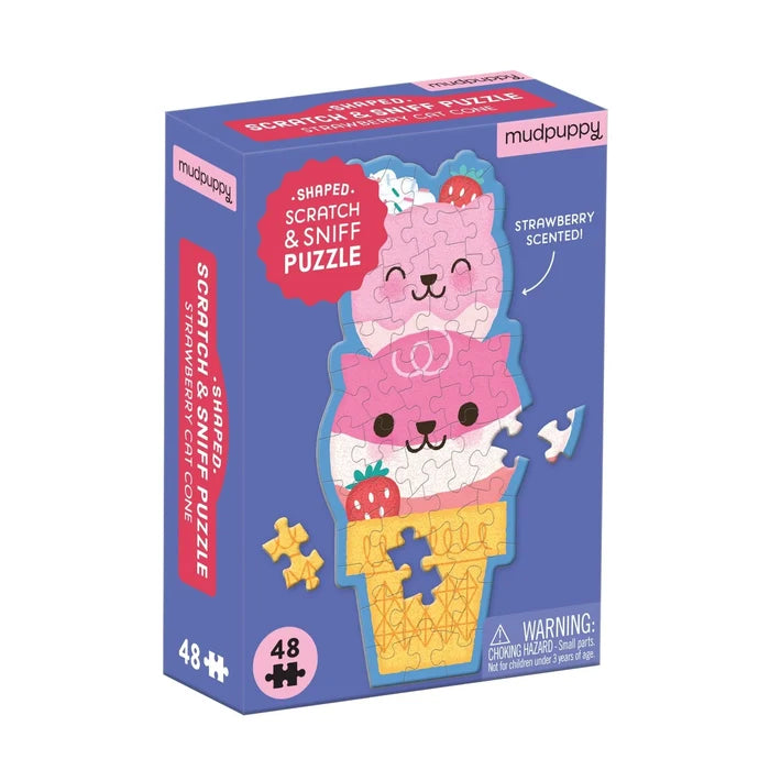 Mudpuppy Scratch & Sniff 48 Piece Mini Puzzle: Strawberry Cat Cone