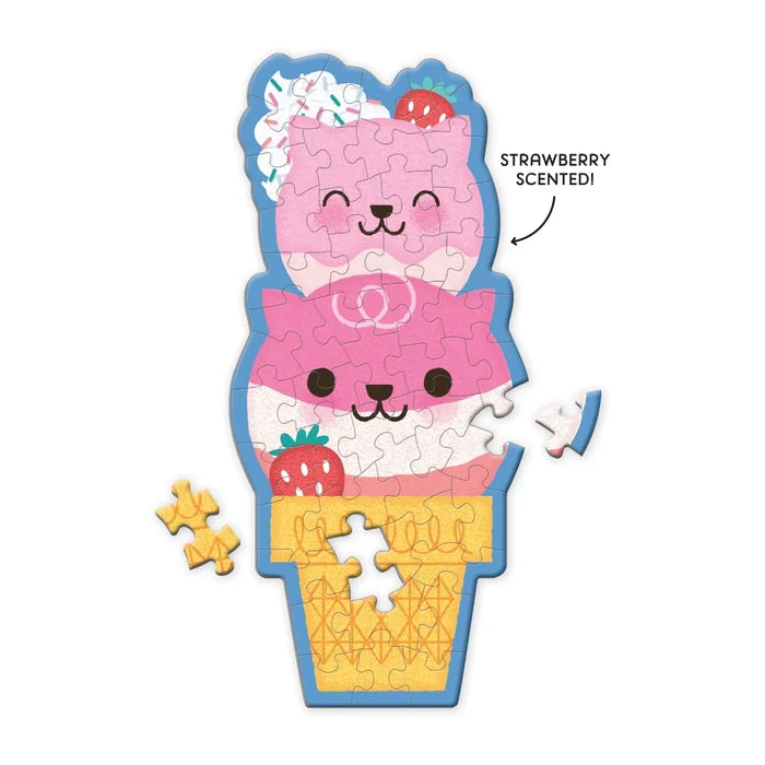 Mudpuppy Scratch & Sniff 48 Piece Mini Puzzle: Strawberry Cat Cone