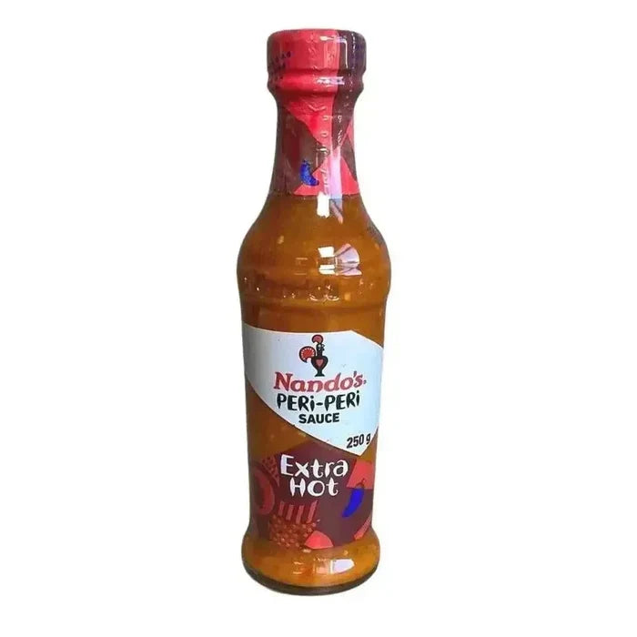 Nando's Peri Peri Extra HOT Sauce 250g bottle with spicy garlic and herb blend