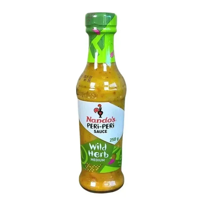 Nando's Peri Peri Wild Herb Medium Sauce 250ml bottle for chicken and cooking