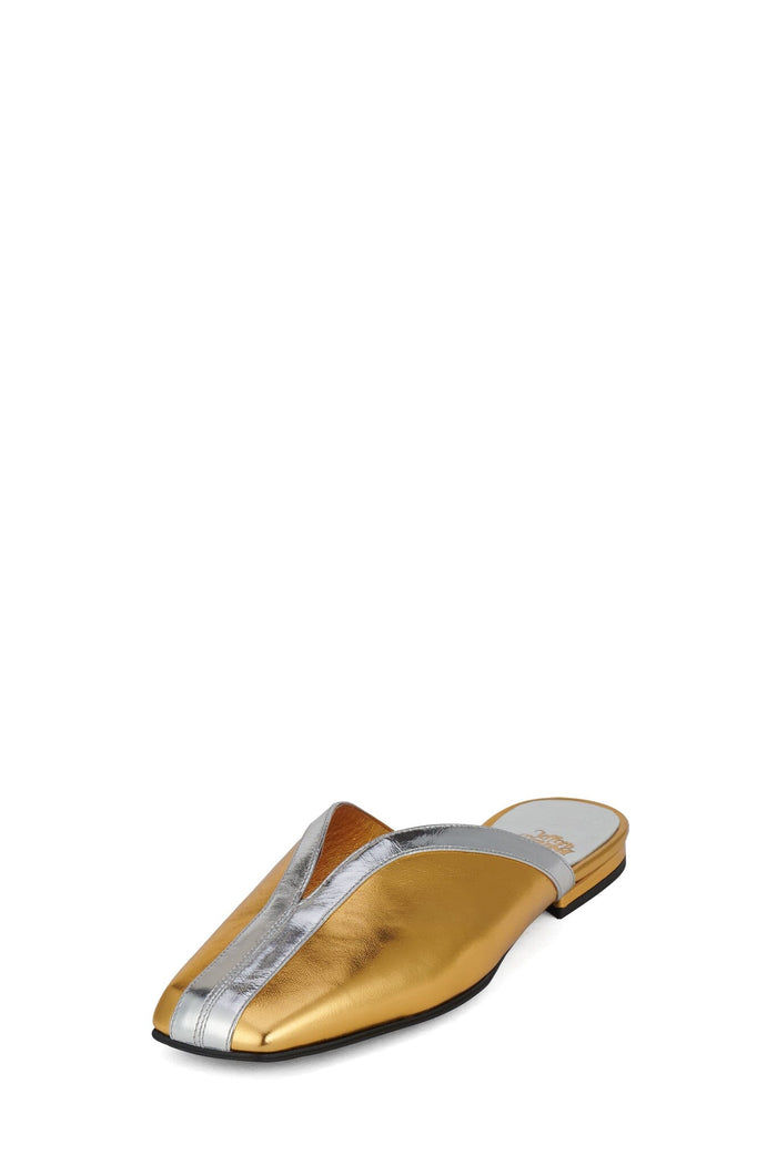 NARROWS Jeffrey Campbell Flat Mule Gold Silver Combo _hover