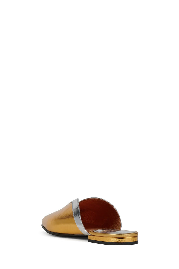 NARROWS Jeffrey Campbell Flat Mule Gold Silver Combo