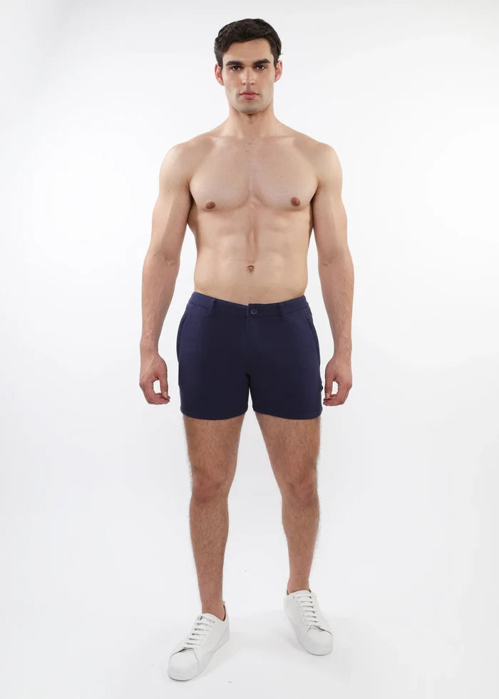 Navy 5" Inseam Textured Stretch Knit Chino Shorts W/ Zip Pockets St-1986-09