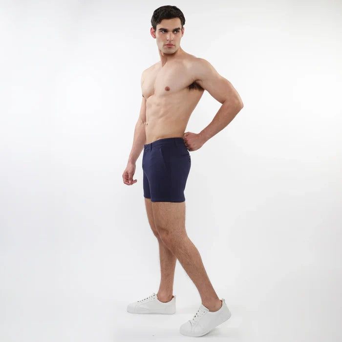 Navy 5" Inseam Textured Stretch Knit Chino Shorts W/ Zip Pockets St-1986-09