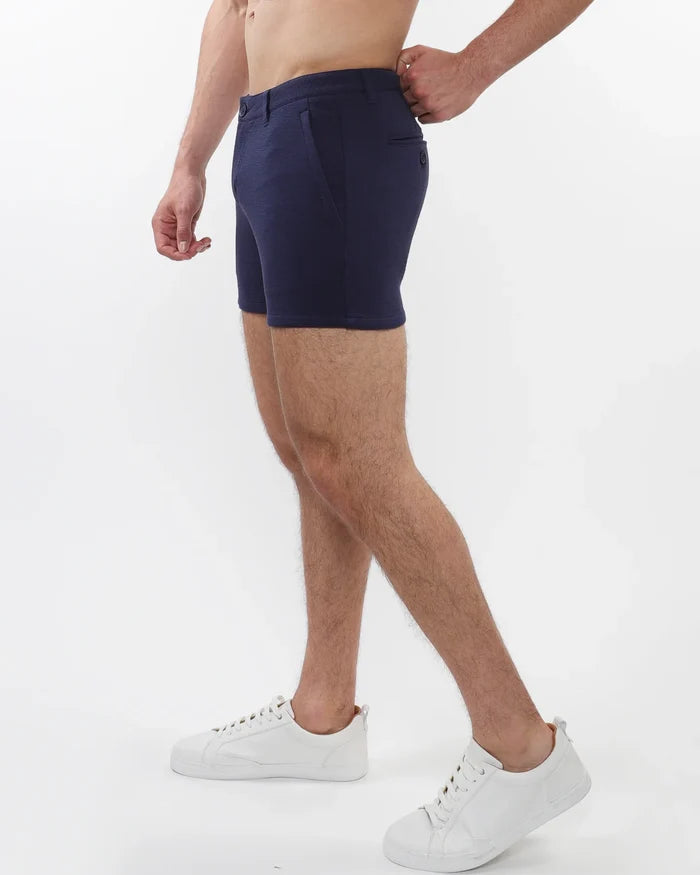 Navy 5" Inseam Textured Stretch Knit Chino Shorts W/ Zip Pockets St-1986-09