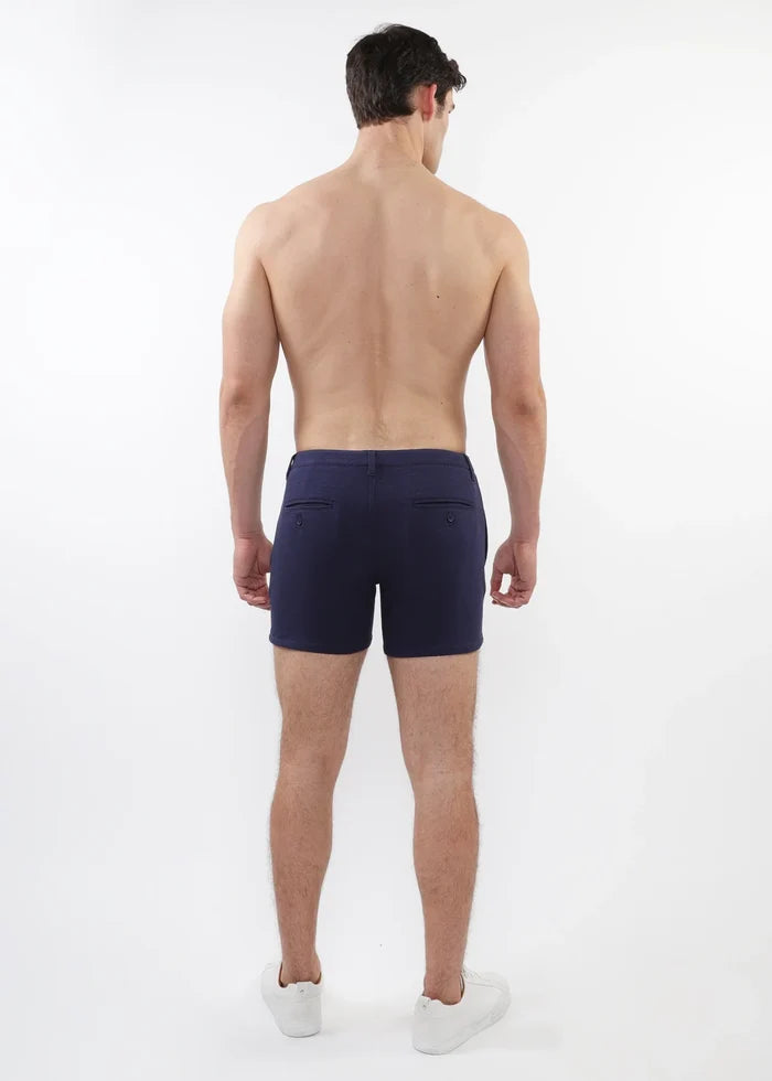 Navy 5" Inseam Textured Stretch Knit Chino Shorts W/ Zip Pockets St-1986-09