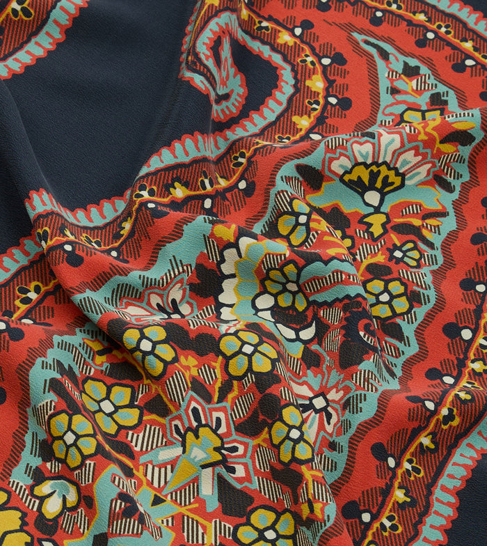 Navy Jumbo Paisley Print Silk Bandana