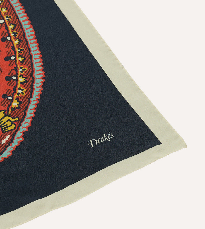 Navy Jumbo Paisley Print Silk Bandana