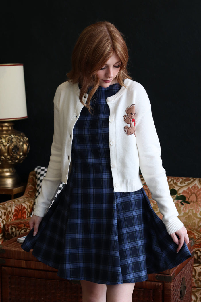 Navy Plaid Sleeveless Woven Mini Dress