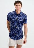 Navy/Thistle Swirls Printed Cotton Knit Jersey Short Sleeve Shirt St-9368