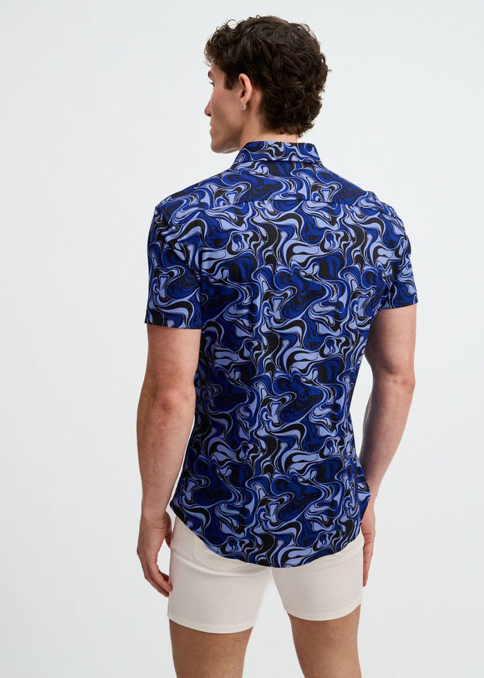 Navy/Thistle Swirls Printed Cotton Knit Jersey Short Sleeve Shirt St-9368