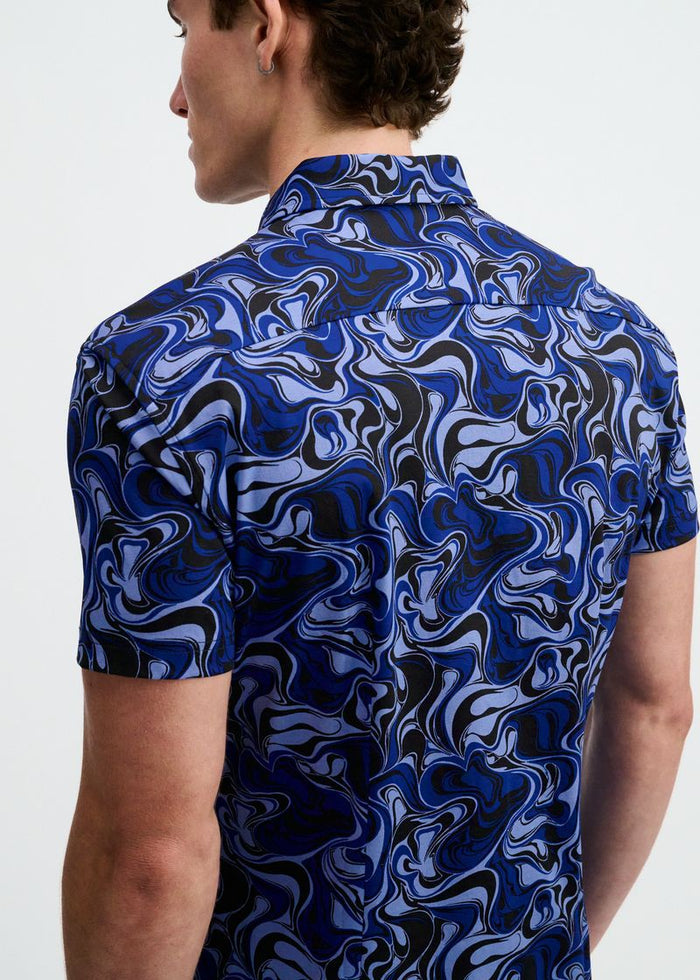 Navy/Thistle Swirls Printed Cotton Knit Jersey Short Sleeve Shirt St-9368