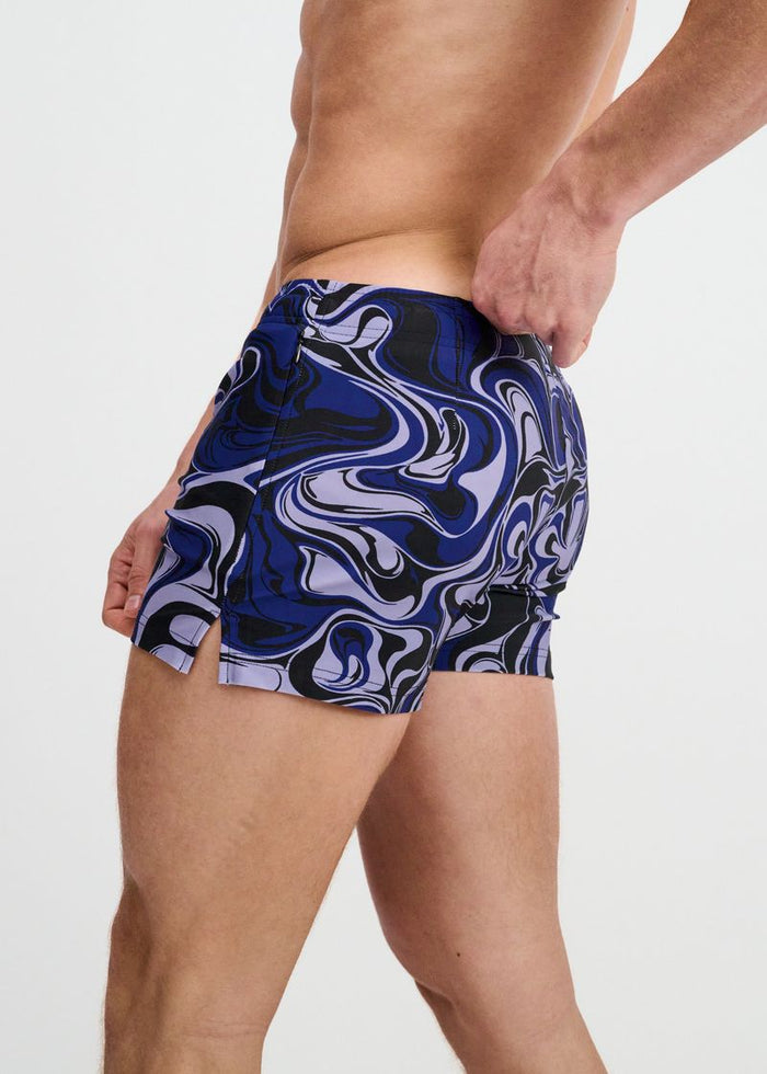 Navy/Thistle Swirls Printed Swim Shorts W/Mesh Brief Lining St-8024-16