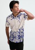 Navy/White Floral Engineered Border Print Cotton Knit Jersey Short Sleeve Shirt St-9351