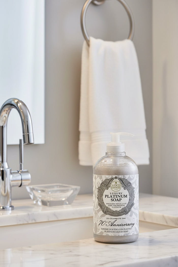 Luxury Platinum Soap bottle with label on a white background