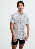 Ocean/Blue Jellyfish Printed Cotton Knit Jersey Short Sleeve Shirt W/Placket Detail St-9360
