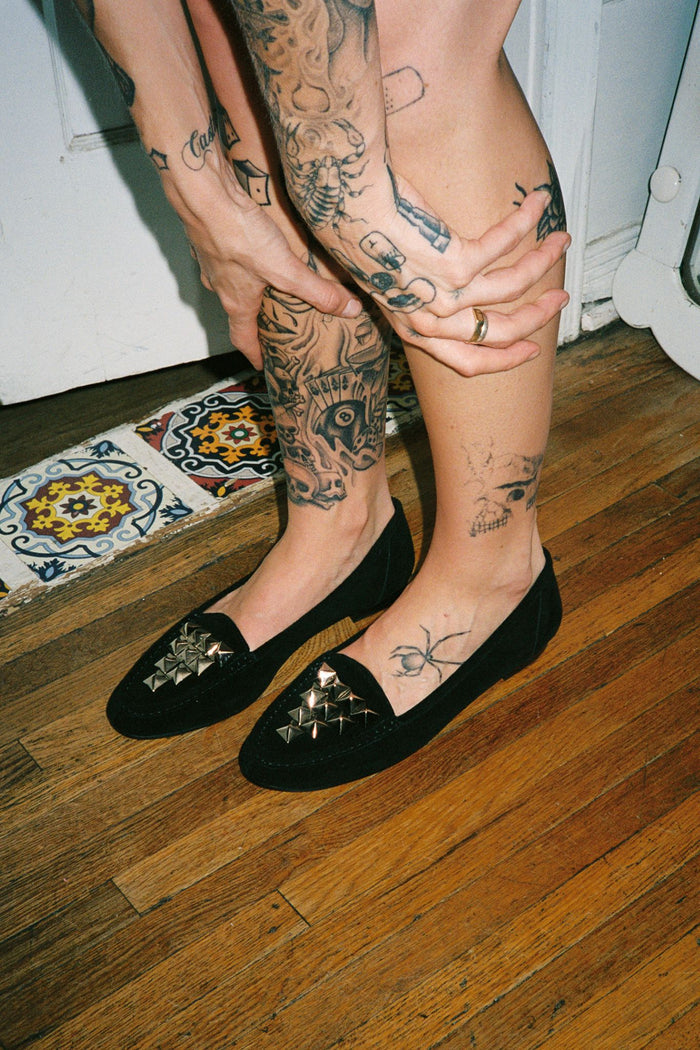 OLD-STUD Jeffrey Campbell Loafer Black Suede Silver _hover