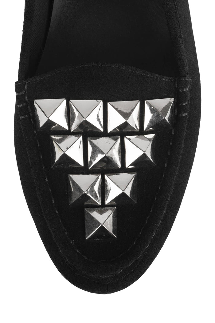 OLD-STUD Jeffrey Campbell Loafer Black Suede Silver