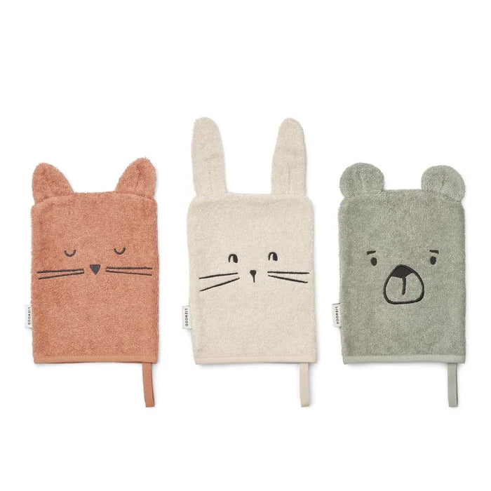 Liewood - Organic Cotton Wash Cloth - Set of 3 - Sylvester - Dove Blue Mix