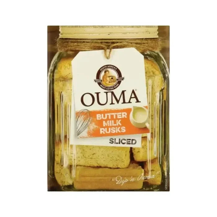 Ouma Rusks Buttermilk sliced 450g pack representing South African heritage and traditional breakfast snack