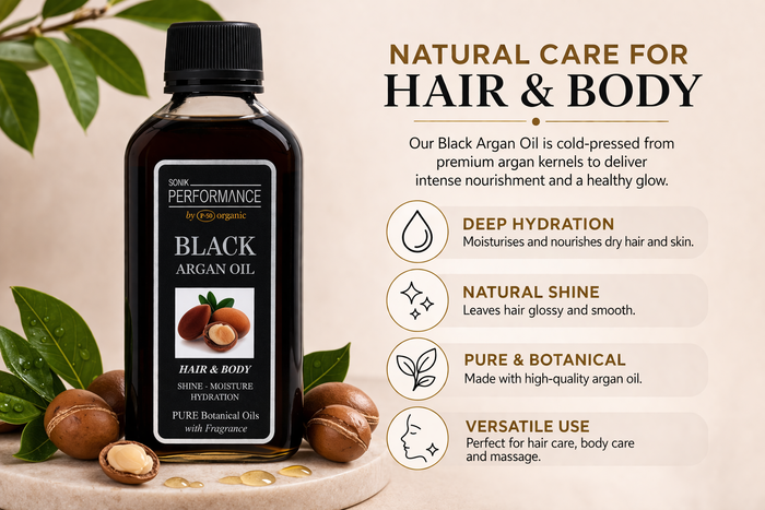 P+50 Sonik Performance Black Argan Oil 125ml | Hydrating Hair & Skin Oil for Shine, Growth & Repair | Lightweight Nourishing Oil UK