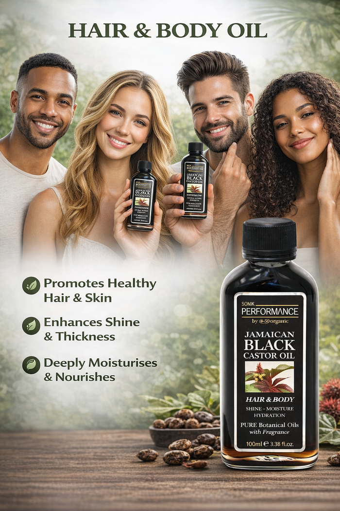 P+50 Sonik Performance Jamaican Black Castor Oil 125ml | Thick Hair Growth Oil for Edges, Scalp & Hair | Deep Nourishing Oil UK