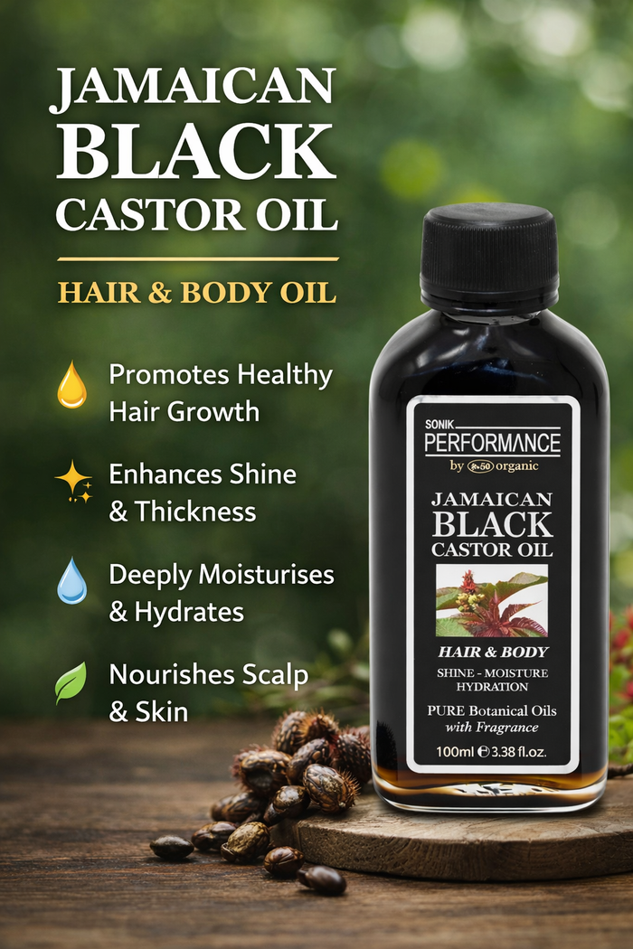 P+50 Sonik Performance Jamaican Black Castor Oil 125ml | Thick Hair Growth Oil for Edges, Scalp & Hair | Deep Nourishing Oil UK