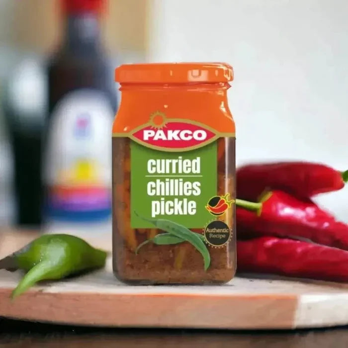 Pakco Curried Chillies Pickle 325g jar with curried spice blend
