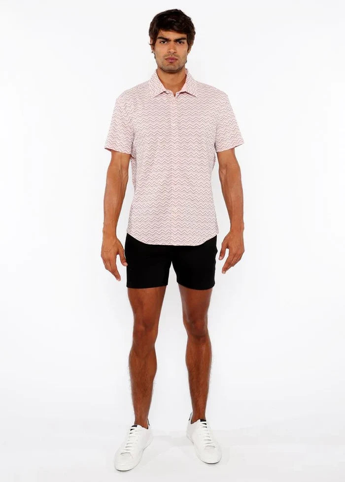 Peach Textured Chevron Stretch Knit Short Sleeve Shirt St-24066
