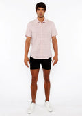 Peach Textured Chevron Stretch Knit Short Sleeve Shirt St-24066