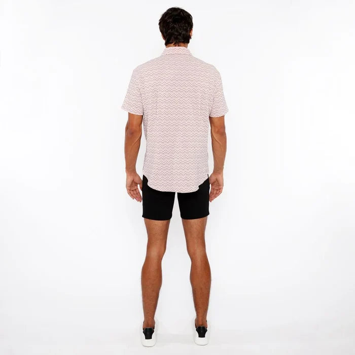 Peach Textured Chevron Stretch Knit Short Sleeve Shirt St-24066