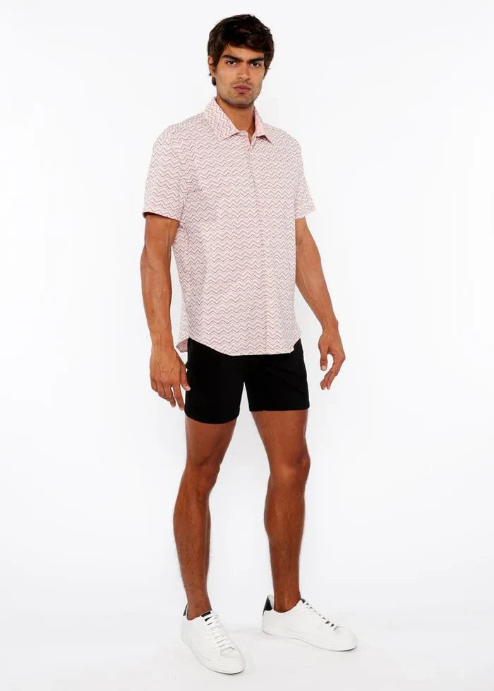 Peach Textured Chevron Stretch Knit Short Sleeve Shirt St-24066