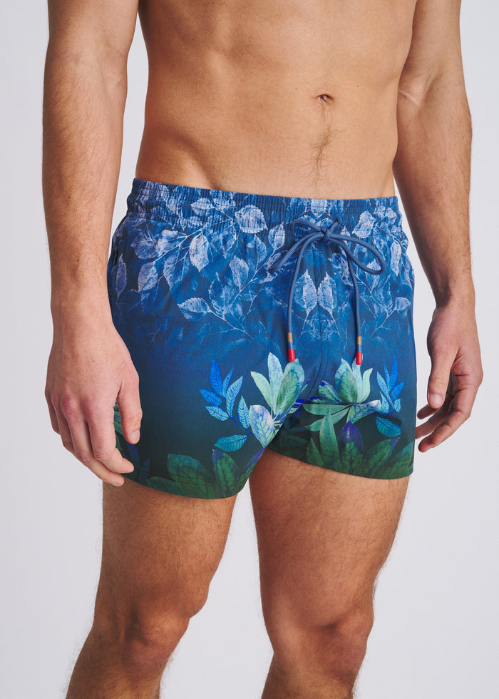 Peacoat/Forest Leaves 2.5"Inseam Printed Swim Shorts W/Mesh Lining Pm-6002-71