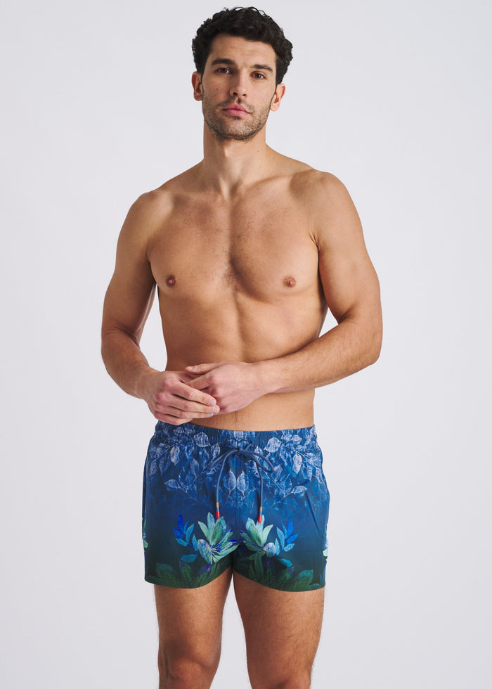 Peacoat/Forest Leaves 2.5"Inseam Printed Swim Shorts W/Mesh Lining Pm-6002-71