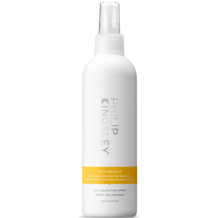 Philip Kingsley Maximizer Root Volumising Spray 250ml bottle, showing the hair care product with a sleek label and spray nozzle.
