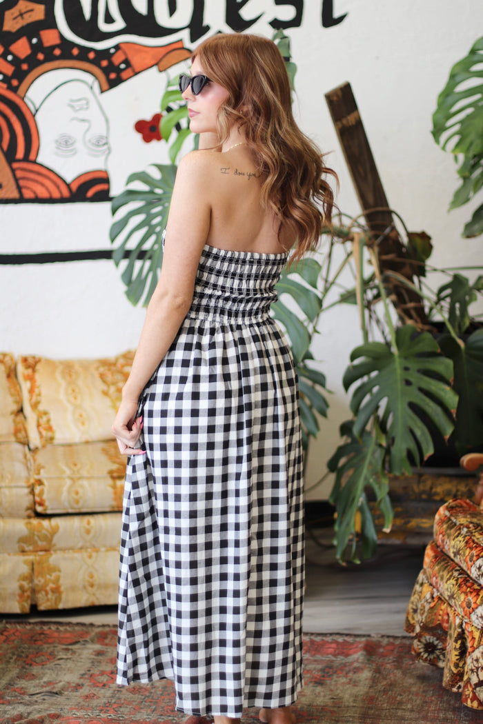 Picnic Date B&W Gingham Strapless Dress