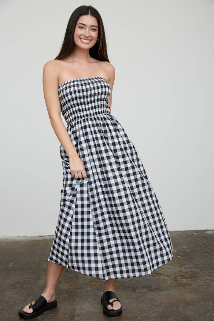 Picnic Date B&W Gingham Strapless Dress