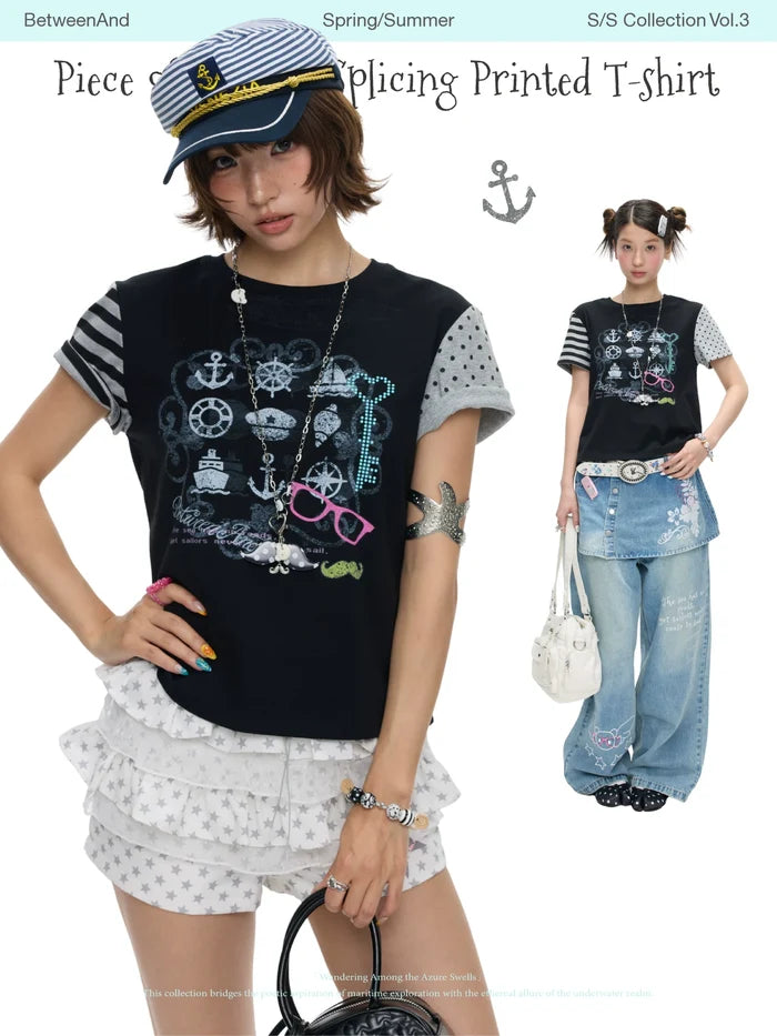 Piece of legends splicing printed t-shirt