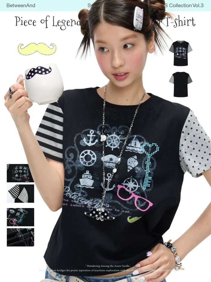 Piece of legends splicing printed t-shirt