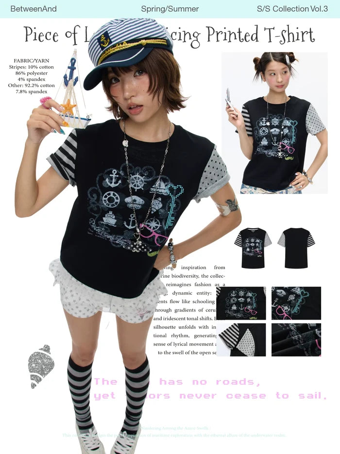 Piece of legends splicing printed t-shirt