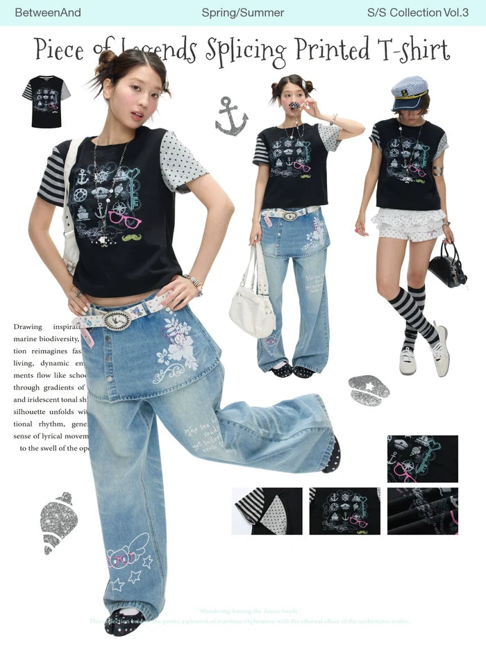 Piece of legends splicing printed t-shirt