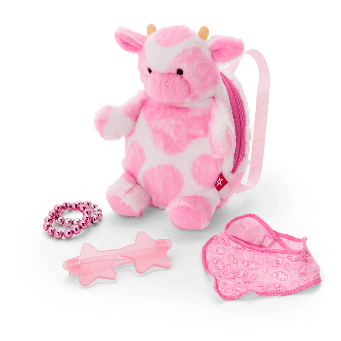 Pink Spotted Cow Backpack & Accessory Set for 18-inch Dolls