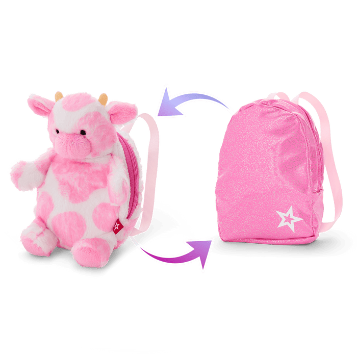 Pink Spotted Cow Backpack & Accessory Set for 18-inch Dolls